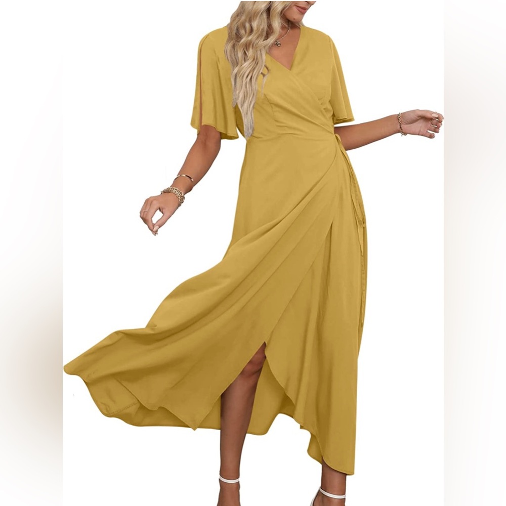 Wrap around dress, light mustard color